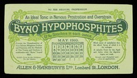 view Byno-Hypophosphites : an ideal tonic in nervous prostration and overstrain : May 1910.