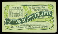 view The 'Allenburys' tablets of compressed drugs : of guaranteed purity, accurate in dose : June 1910.