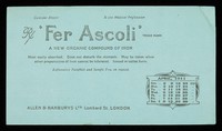 view 'Fer Ascoli' : a new organic compound of iron : April 1911.