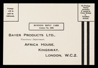 view Business reply card : Bayer Products Ltd., Veterinary Department.