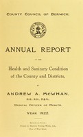view [Report 1922] / Medical Officer of Health, Berwick County Council.