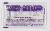 view Wet Stuff : water-based long lasting lubrication : condom compatible, tasteless and odourless, oral sex compatible : 7g NET ... / Stichting Safe Service.