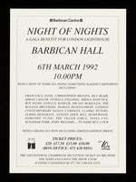 view Night of nights : a gala benefit for London Lighthouse : Barbican Hall 6th March 1992, 10.00pm : with a host of stars all doing something slightly different... / Barbican Centre.