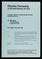 view Effective purchasing of HIV/AIDS-related services : a one-day seminar for health authorti and local authority purchasers at: BMA House, Tavistock Square, London WC1H 9JP / British Medical Association Foundation for AIDS.