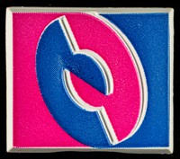 view [Rectangular Taking Care campaign symbol plastic badge].