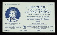 view 'Kepler' cod liver oil with malt extract : rich in Vitamins A, B and D.