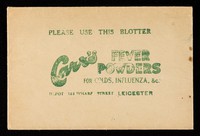 view Please use this blotter : Carr's Fever Powders for colds, influenza, &c : depot 163 Wharf Street, Leicester.