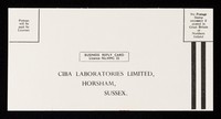 view Business reply card Licence No. HMC 22 : Ciba Laboratories Limited, Horsham, Sussex.