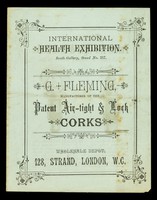 view International Health Exhibition : South Gallery, Stand No. 217 : G. Fleming, manufacturer of the patent Air-Tight & Lock Corks.