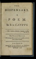 view The dispensary : a poem in six canto's [sic].