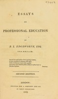 view Essays on professional education / By R.L. Edgeworth.