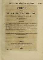 view Thèse pour le doctorat en médecine : présentée et soutenue le 23 août 1842, / par Alexis Gabet, né à Vernantois (Jura). I. Quelle est la valeur des signes fournis par l'état de la voûte palatine, de la luette et des piliers du voile du palais? ... [etc].