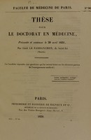 view Thèse pour le doctorat en médecine : présentée et soutenue le 20 avril 1838, / par Léon Le Barbanchon, de Saint-Lô (Manche).