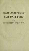 view Essai analytique sur l'air pur, et les différentes espèces d'air / par M. de La Métherie.