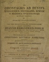 view De odontagris ad dentes evellendos necessariis, eorum vi mechanica applicationeque / ... Christiano Gotthelf Schreyero ... gratulatur Carolus Augustus Andrée.