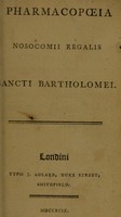 view Pharmacopoeia Nosocomii Regalis Sancti Bartholomei [sic].