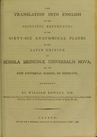 view The translation into English of the principal references to the sixty-six anatomical plates of the Latin edition of the Schola medicinae universalis nova, or the new universal school of medicine / [William Rowley].