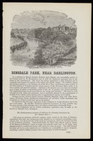 view Dinsdale Park, near Darlington : as a residence for mental invalids, Dinsdale Park Retreat was successsfully carried on for fourteeen year by Dr. MacKintosh and in 1869 Dr. Eastwood succeeded him in the charge of the establishment ....  a private asylum for ladies and gentlemen.