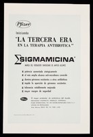 view Pfizer iniciando "la tercera era en la terapia antibiotica" : Sigmamicina / Chas. Pfizer & Co., Inc.