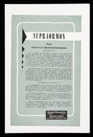 view Supraormon "Frosst" : acetato de desoxicorticosterona / Charles E. Frosst & Co. ; distribuidores para Cuba: Distribuidora Cubana.