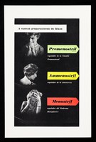 view 3 nuevas preparaciónes de Glaxo : Premenostril, regulador de la tensión premenstrual : Ammenostril, regulador de la amenorrea : Menostril, regulador del síndrome menopáusico / Glaxo Laboratories Ltd., Greenford, Inglaterra.