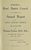 view [Report 1920] / Medical Officer of Health, Bakewell R.D.C.