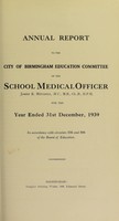 view [Report 1939] / School Medical Officer of Health, Birmingham.