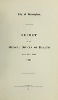 view [Report 1921] / Medical Officer of Health, Birmingham.