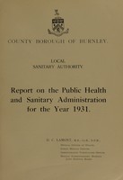 view [Report 1931] / Medical Officer of Health, Burnley County Borough.