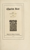 view Charles Rice : born October 4, 1841 died May 13, 1901.