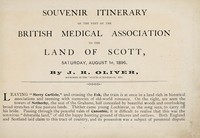 view Souvenir itinerary of the visit of the British Medical Association to the land of Scott, Saturday, August 1st, 1896 / by J.R. Oliver.