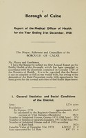 view [Report 1938] / Medical Officer of Health, Calne Borough.