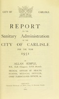 view [Report 1931] / Medical Officer of Health, Carlisle City.