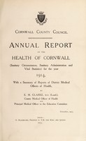 view [Report 1914] / Sanitary Committee [- Medical Officer of Health], Cornwall County Council.
