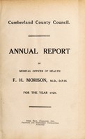 view [Report 1920] / Medical Officer of Health, Cumberland County Council.