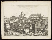 view The Quirinal hill, Rome, seen from the Palatine. Etching by B. Pinelli, 1825.