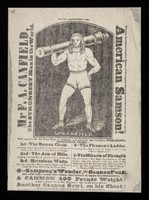 view Mr. F.A. Canfield, the strongest man in the world : whose extraordinary strength have gained for him the title of the American Samson!.