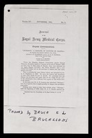 view Photocopy of Sir David Bruce's paper in the Journal of the Royal Army Medical Corps, 1910, re brucellosis ("Muhinyo") among tribes in Uganda