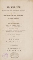 view Handboek bevattende de algemeene regelen ter behandeling der ziekten (therapia generalis) ... / uit het Latijn vertaald door G.J. Pool.