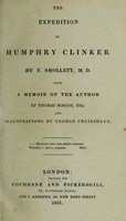 view The expedition of Humphry Clinker / by T. Smollett, M.D. With a memoir of the author by Thomas Roscoe ... and illustrations by George Cruikshank.