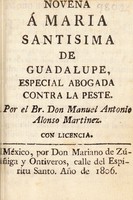 view Novena a Maria Santisima de Guadalupe, especial abogada contra la peste / por Manuel Antonio Alonso Martinez.