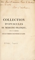 view Collection d'opuscules de médecine-pratique avec un mémoire sur le commerce des nègres au Kaire / [Louis Frank].