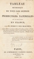 view Tableau méthodique de tous les genres de productions naturelles qui se trouvent en France / [Debrun des Beaumes].