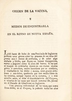 view Origen de la vacuna, y medios de encontrarla en el Reyno de Nueva España.