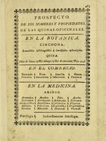 view Prospecto de los nombres y propiedades de las quinas oficinales / [José Celestino Mutis].