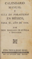 view Calendario manual y guia de forasteros de México, para el año de 1818 / [Mariano José de Zuñiga y Ontiveros].