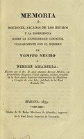 view Memoria ó Nociones, sacadas de los hechos y la esperiencia sobre la enfermedad conocida vulgarmente con el nombre de vómito negro ó febre amarilla / escrita por José Antonio Bernal Muñoz.