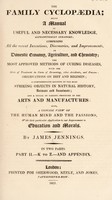 view The family cyclopaedia; being a manual of useful and necessary knowledge, alphabetically arranged ... comprising all the recent inventions, etc., the most approved methods of curing diseases, with the mode of treatment in cases of drowning, other accidents, and poisons; observations on diet and regimen ... also, a ... view of the human mind / by James Jennings.