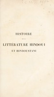 view Histoire de la littérature hindoui et hindoustani / Par M. Garcin de Tassy.