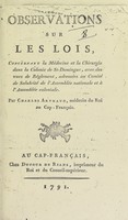 view Observations sur les lois, concernant la médecine et la chirurgie dans la colonie de St-Domingue, avec des vues de réglement, adressées au Comité de Salubrité de l'Assemblée nationale et à l'Assemblée coloniale / Par Charles Arthaud.